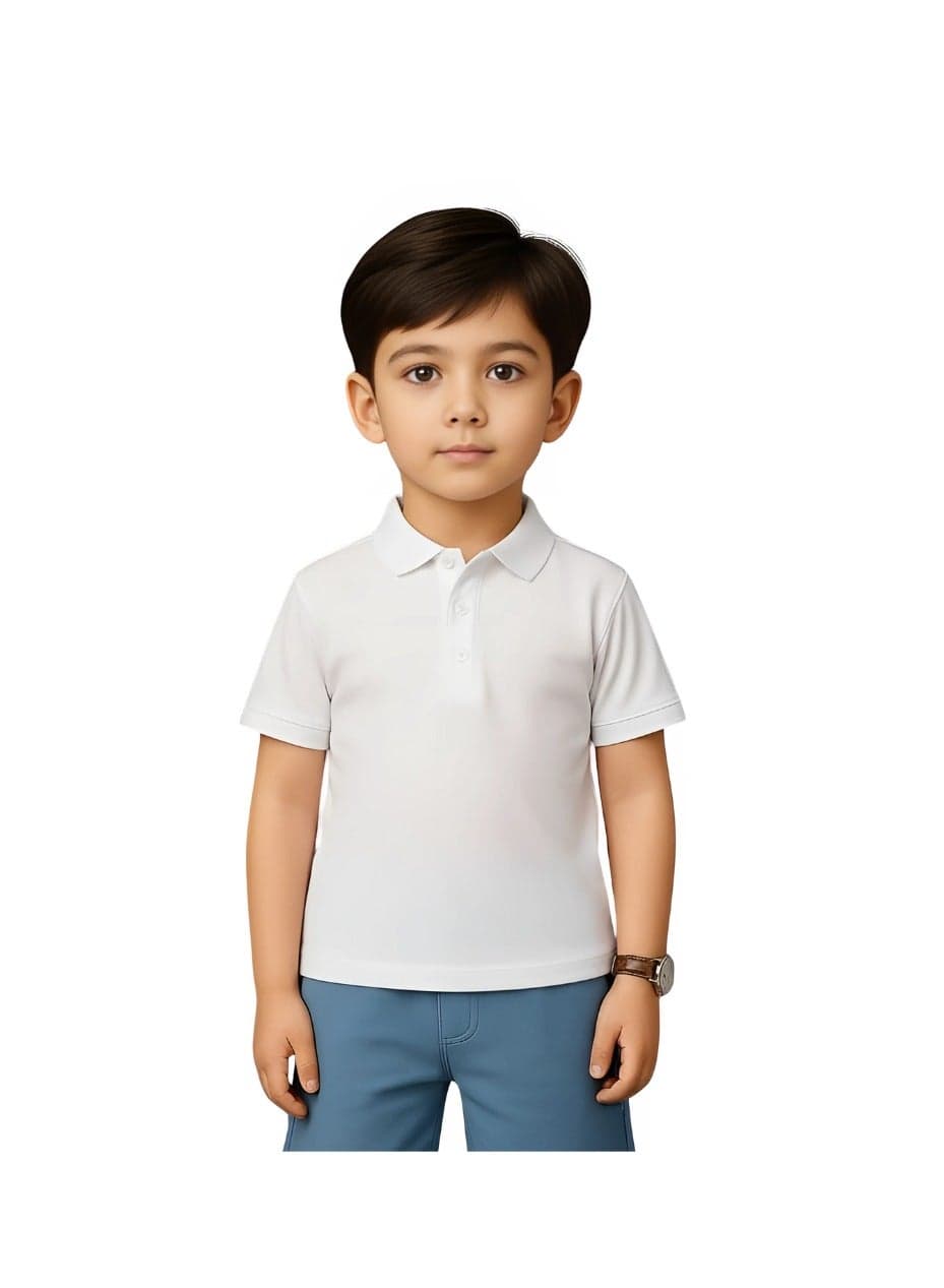 Basic Unisex Kids polo T-shirt 230 GSM (White) — 4 YEARS