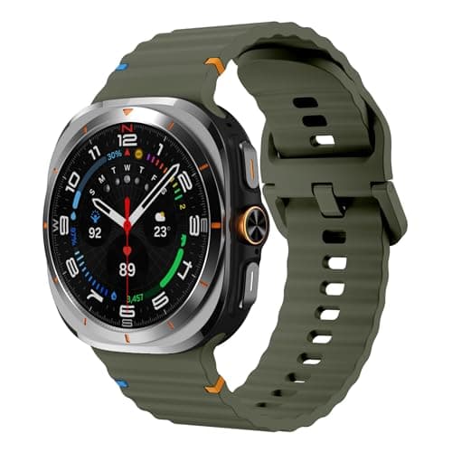 Quick Release Soft Silicone Strap Compatible with Samsung Galaxy Watch Ultra, Adjustable Waving Stitching Straps for Galaxy Watch Ultra 47mm, Waterproof Sport Wristband (Army Green)