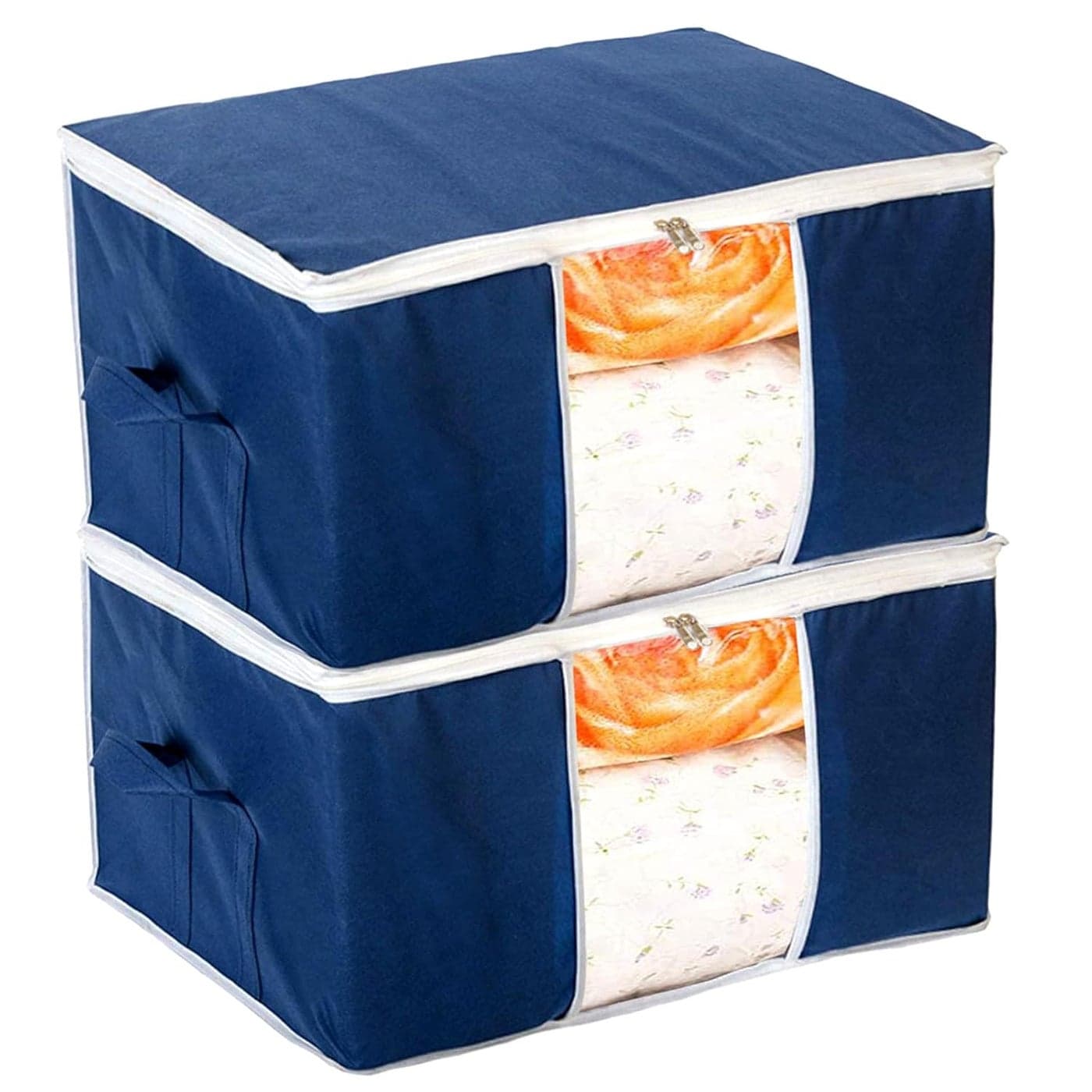 Kuber Industries Clothing Storage Bags Under Bed Foldable Organizer Store Blankets Clothes with Transparent Window Navy Blue HS_38_KUBMART21707 66 x 46 x 31 cm Pack of 2