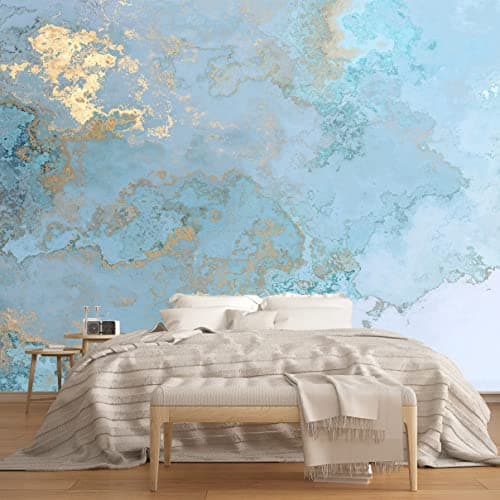 MFWFM Abstract Wallpaper Blue Gold Marble Texture Wall Mural Wallpaper(Not Peel n' Stick)
