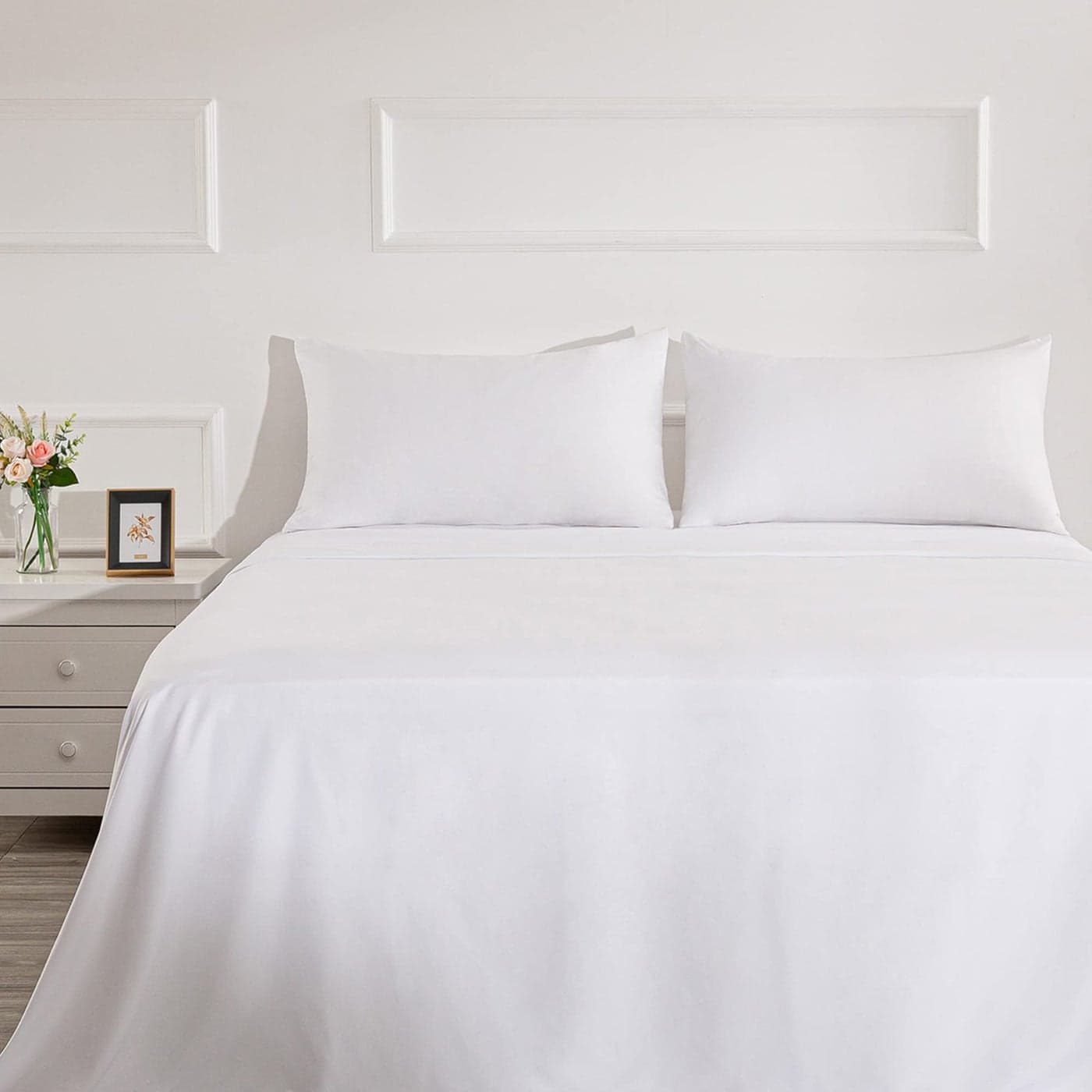 4 Piece Bed Sheet Set FullWhite 1 Flat Sheet1 Fitted Sheet and 2 Pillow CasesBrushed Microfiber Luxury Bedding with Deep Pockets