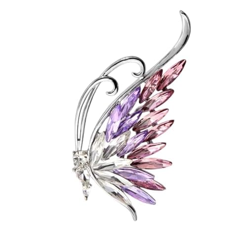 Brooch Pin for Women, Elegant Butterfly Design Saree Pin for Pleats, Silver Purple Crystal Semi-Butterfly Brooch, Versatile for Shirts, Dresses and Hijab