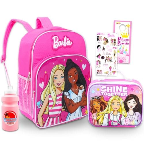 Barbie Backpack and Lunch Bag Set Bundle with 16 School Bag Lunch Box Water Bottle Stickers More Barbie Backpack with Lunchbox for Girls Kids