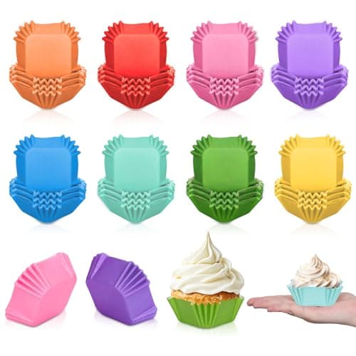 FYSUIMU 400Pcs Colorful Square Cupcake Liners Rainbow Color Baking Cups Square Muffin Cupcake Wrappers for Spring Summer Easter Birthday Wedding Bride Baby Shower Party Supplies