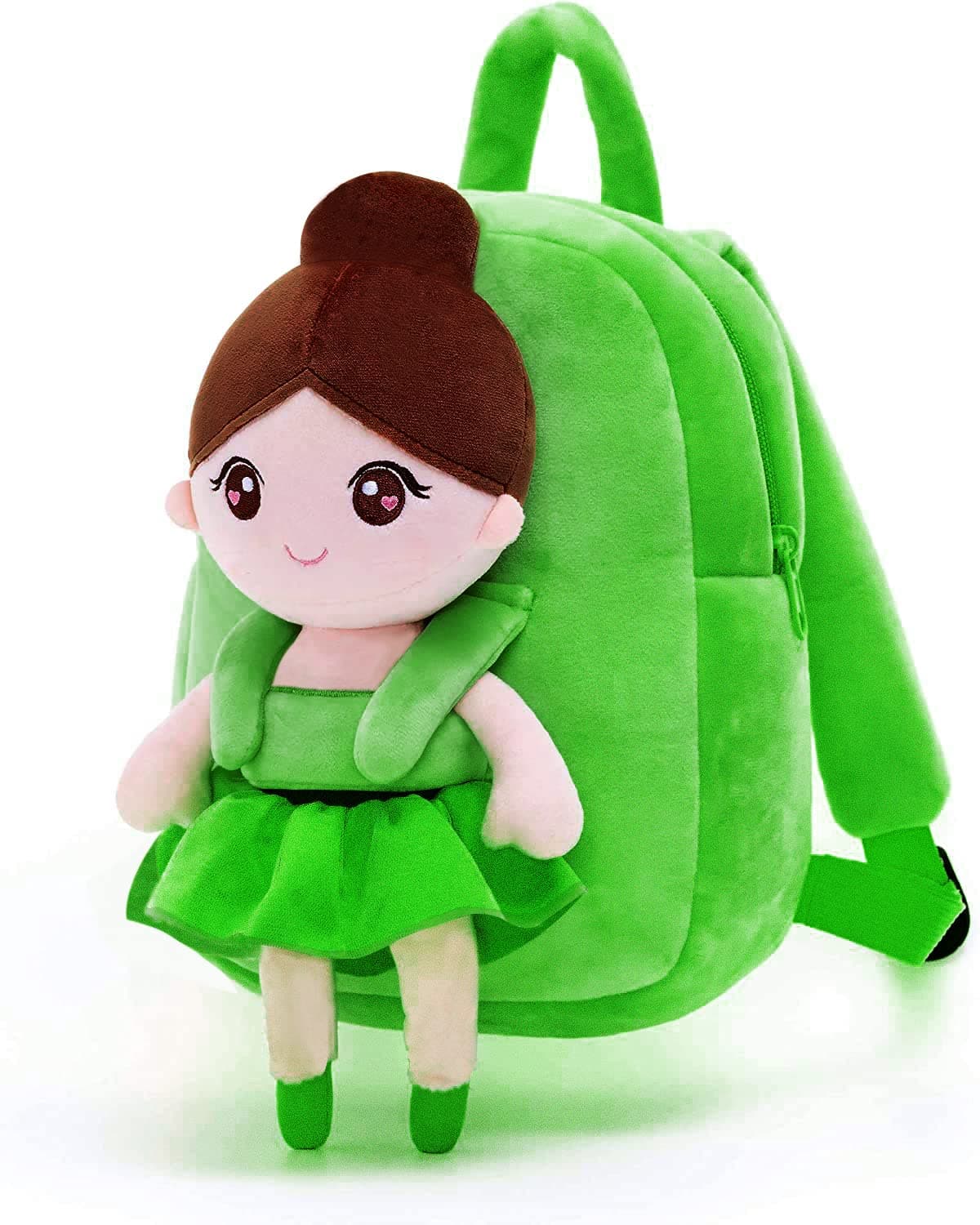 Frantic Kids Soft Animal Cartoon Travelling School Bag Printed Soft Plush Backpacks Boys Girls Baby for 2 to 5 Years Baby/Boys/Girls Nursery, Preschool, Picnic(Green_Ballerina_Doll_2022)