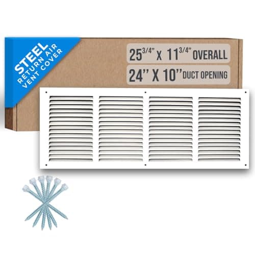 Fits 24x10 Duct Opening | Steel Return Air Grille by Handua | Vent Cover Grill for Sidewall and Ceiling | White | HVAC Cold Air Intake Grille | Outer Dimensions: 25.75"W X 11.75"H
