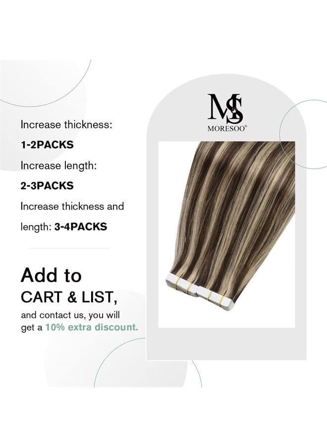 Tape in Extensions Human Hair Extensions Brown Highlighted with Blonde Tape in Hair Extensions Human Hair 18 Inch Tape in Real Hair Extensions Remy Straight Tape ins #P4/27 20pcs 50g