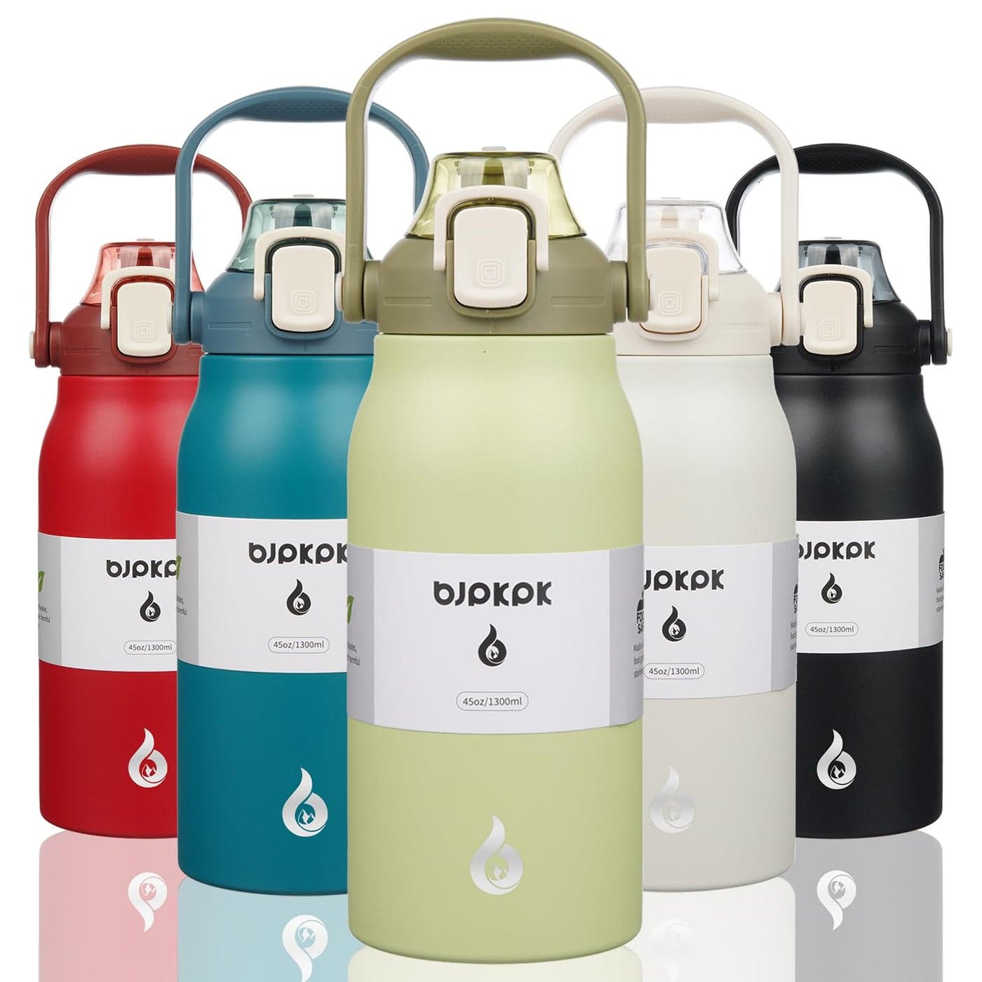 BJPKPK Insulated Water Bottles with Straw 45 oz Stainless Steel Metal Water Bottle with Onehanded Opening Lid BPA Free Reusable Jugs Thermo for Gym Sports Outdoors Light Green