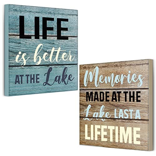Yulejo 2 Pcs Summer Lake House Decor Memories at The Lake Life Is Better Wooden Motivational Rustic loch Cabin Home Wall Decor Primitive Country loch Sign for Farmhouse Kitchen