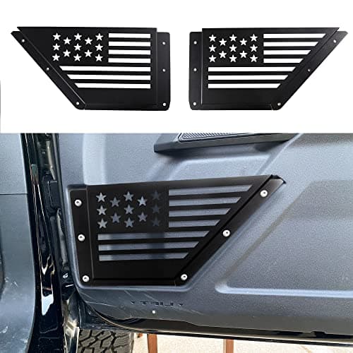 RERPRO Front Door Storage Pockets for Ford Bronco 2021 2022 2023 2024 2025 2/4 Door Accessories Side Door Organizer Box Interior Expansion Accessory, Carbon Steel, 1 Pair with America Flag
