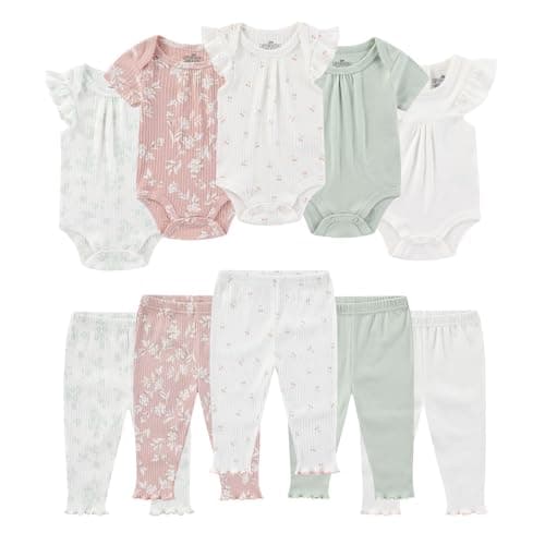 Ruliby Baby Girl Bodysuit and Pant Set Summer Soft Newborn Clothes Outfits 3-6 month