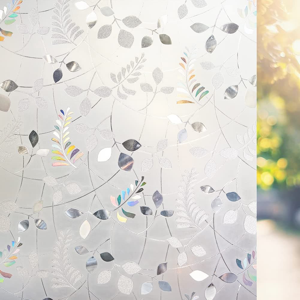 LEMON CLOUD Window Privacy Film Stained Static Cling Glass Film 3D Decorative Colorful Glass Window Sticker Privacy Frosted Covering for Home Sliding Door354 x 1574 Inch Rainbow Leaf