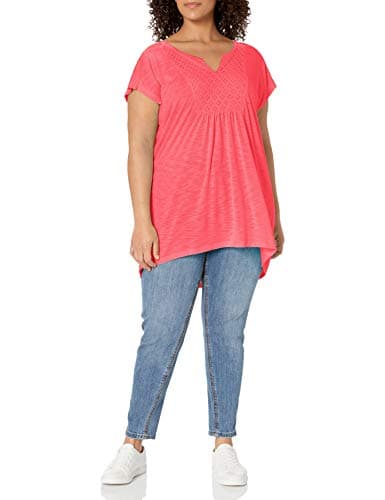 JUST MY SIZE womens Crochet Bib Tunic Shirt, Briny Pink, 2X US