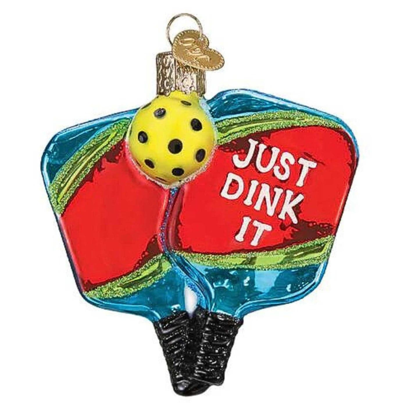 Old World Christmas Pickleball Paddles Glass Hanging Ornament