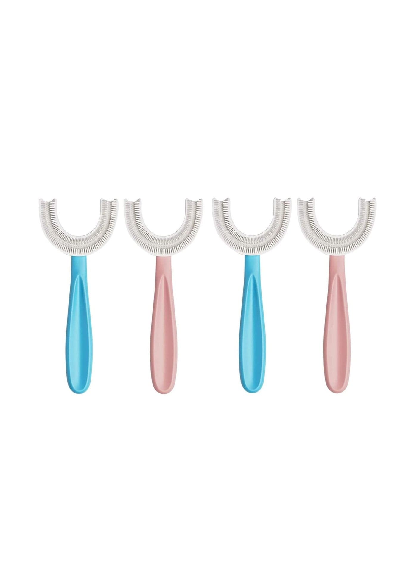Kids Toothbrush, U Shape Toothbrush Food Grade 4 Pcs Soft Silicone Brush Head, Chew 360° Oral Teeth Cleaning Design for Toddlers and Children