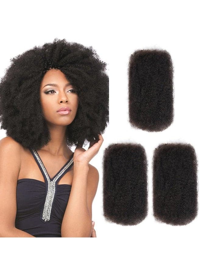 3 Bundles Afro Kinkys Bulk Human Hair (14"/14"/14", Natural Black) - Twist Braids - Curly Hair Extensions - Dreadlocks - Loc Braiding Hair