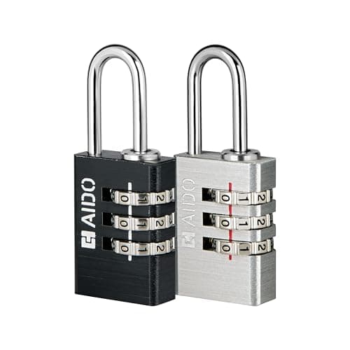AIDO by dormakaba Group 3 Digit Number Locks (Pack of 2)|30mm Combination Padlocks for Bag, Luggage, Sports Bag, Tool Boxes and Lockers| Water Resistant |Travel Friendly|2 Yr Warranty| Black, Silver