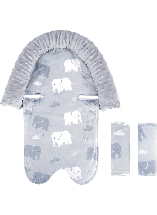 TANOFAR Baby Car Seat Insert and Strap Covers, Gray Carseat Head Support for Boys, Soft Unisex Cushion Fit for Car Seats, Stroller, Bouncers, Elephant