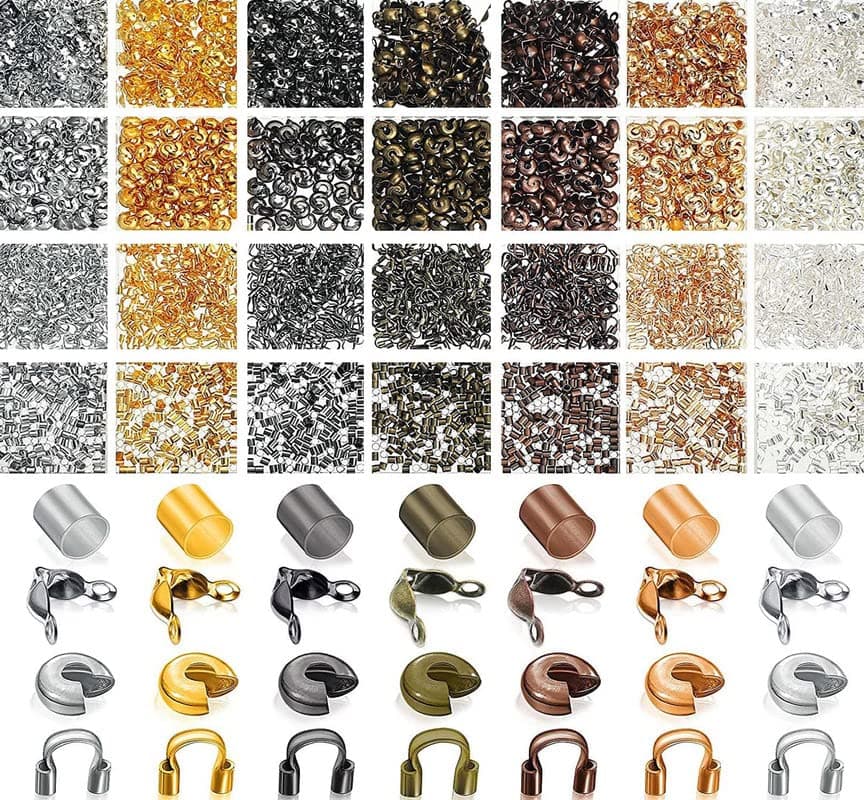 DIY Crafts 50 Pcs, Bright Silver, Brass Tube Crimp Beads Crimp Beads Knot Covers Wire Guardians Bead Tips Knot Covers for DIY Jewelry Bracelets Necklaces Making (U (50 Pcs, Bright Silver)