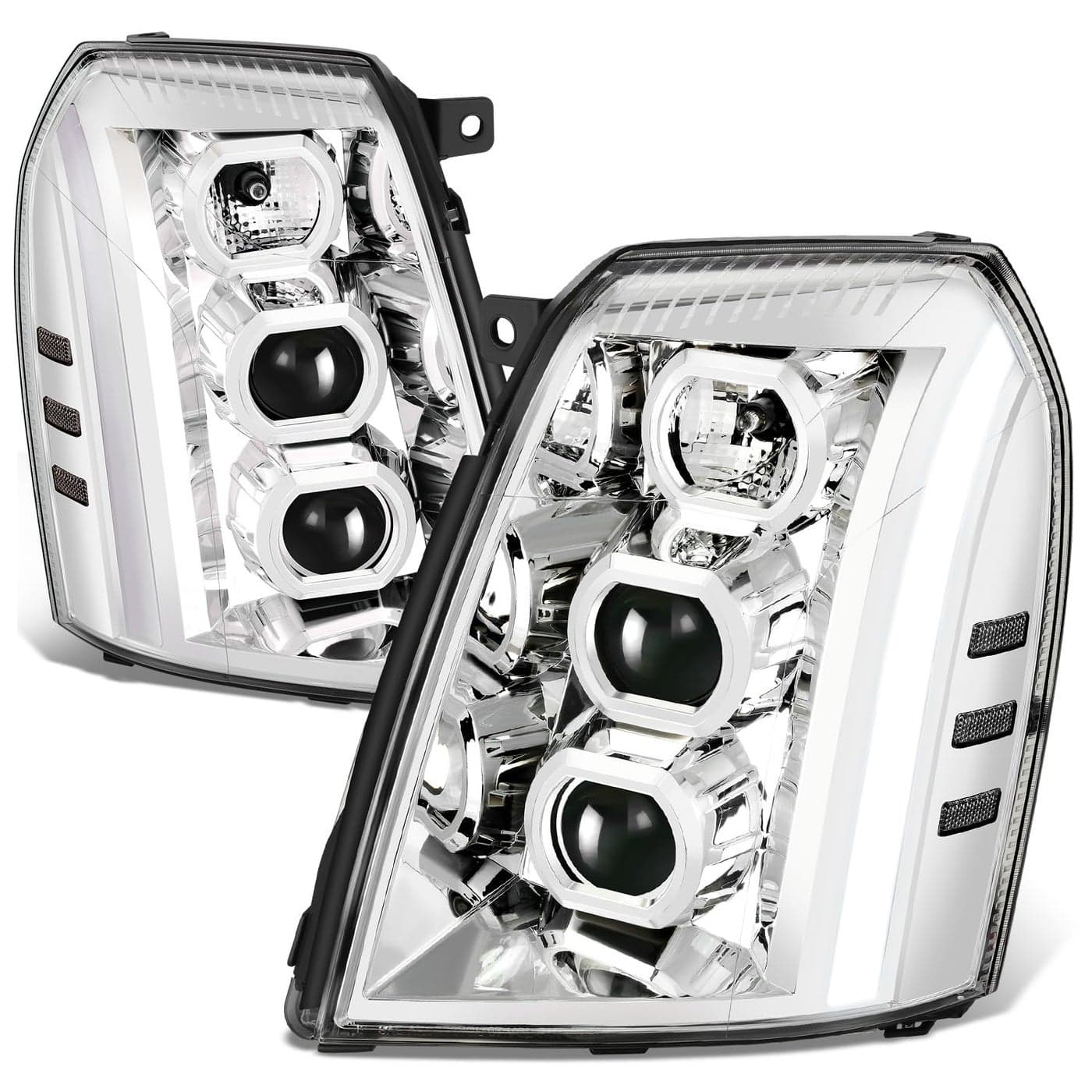 DNA MOTORING Pair of Headlights Clear LensClear Reflector HalogenLED Compatible With Escalade 20072014 Escalade ESV 20072014 HLLBCE07CHCL1