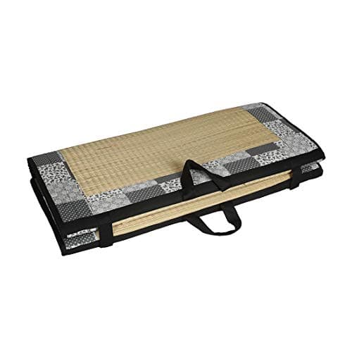 CRAFT OF INDIA - Foldable Bed Cushion with Korai River Grass Chatai (2.5X6.5 ft) 18MM Soft Foam 23 Density Black Cotton Fabric Single Fold Fully Hand Wash