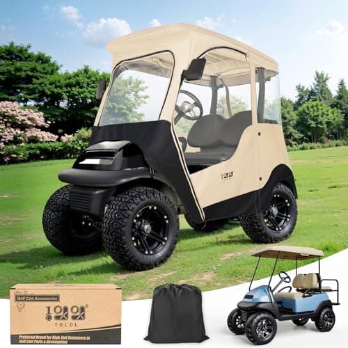 10L0L 2 Passenger Golf Cart Enclosure for Club Car Precedent with Side Mirror Openings, Waterproof Windproof Portable Transparent Golf Cart Enclosures Storage Cover Beige - 4-Sided (Roof up to 57" L)