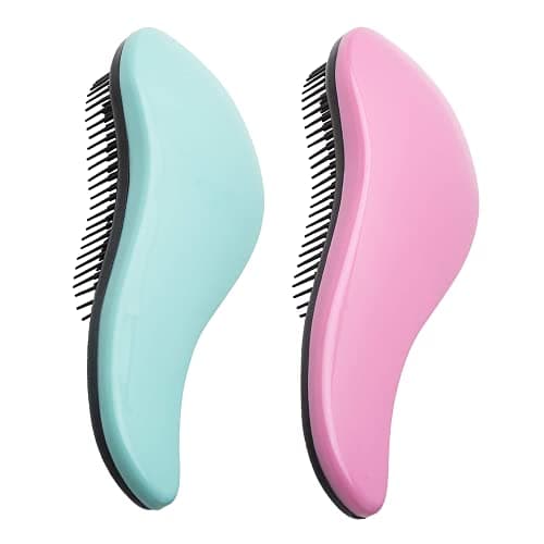 WYNK Detangling Brush 2-Pack for Adults & Kids - Green & Pink Hairbrush for Wet/Curly/Thick Hair, Gentle Knot Remover with Scalp Massage