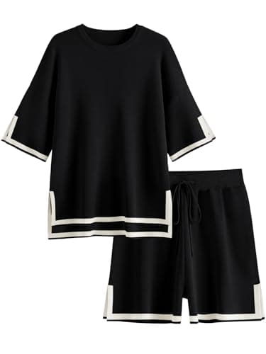 LILLUSORY 2 Piece Sets for Women Summer 2025 Two Piece Matching Lounge Sets Short Casual Outfits Cute Vacation Clothes Black XL