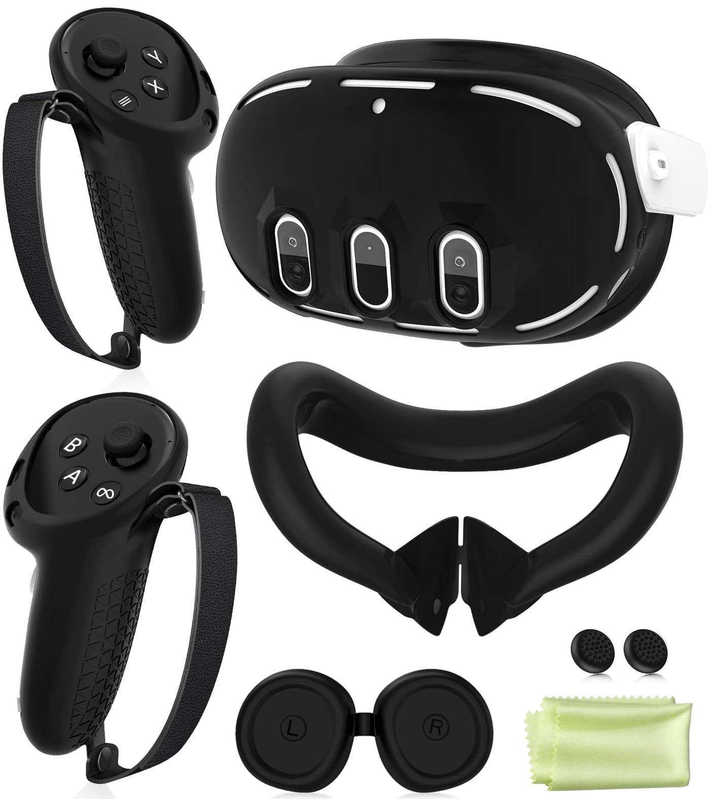 Silicone Cover Set Compatible with Meta Oculus/Quest 3, VR Accessories Protective Cover Includes Controller Grips, Front Shell Headset Cover and Face Cover, Not Fit Quest 3S (Black)