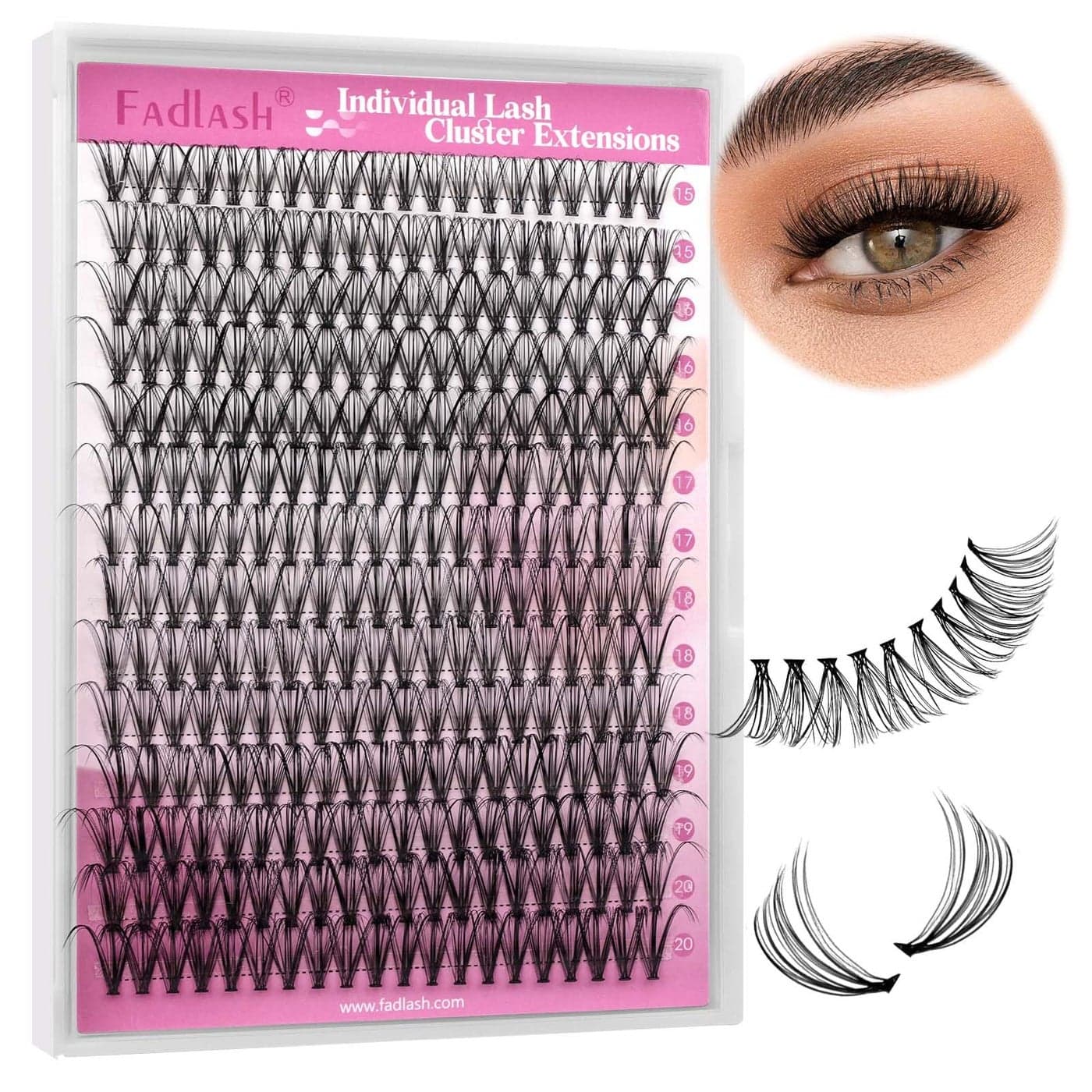 FADLASH Individual Lashes Cluster Mix Clusters Black Volume Eyelash Clusters Long Individual Lash Extensions D Curl Cluster Lashes DIY Eyelash Extension 20D007D 1520mm