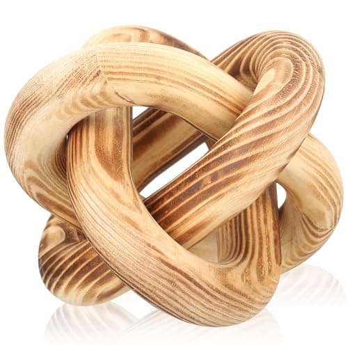 Yalikop 3 Link Wood Knot Decor Rustic Home Décor Accents Hand Carved Coffee Table Decoration, Boho Chain Link Decoration, Modern Shelf, Rustic Objects for Home Living Room Bedroom(Burnt)