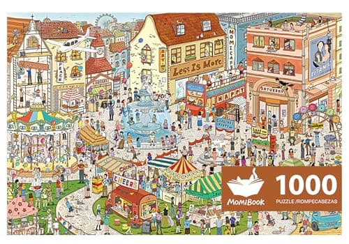 MOMIBOOK Puzzles for Adults 1000 Pieces Jigsaw Puzzles of Weekends in a Small Town Painting Image Difficult Challenging Hard Impossible Puzzle Unique Funny Party Christmas Birthday Gifts