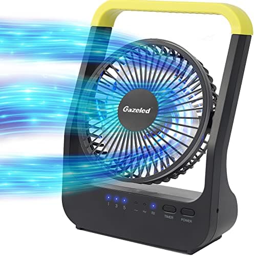Gazeled F15 Battery Powered Fan, Long Lasting Battery Operated Fans for Camping, Portable D-Cell Desk Fan with Timer, 3 Speeds, Whisper Quiet, 180° Rotation, for Office, Bedroom, Outdoor, 5''
