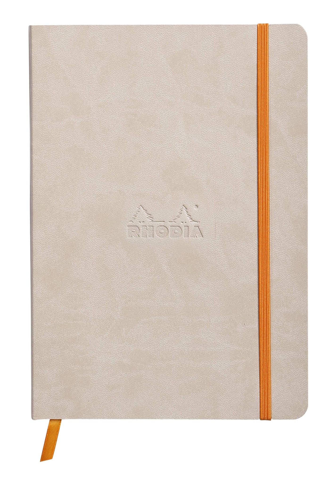 RHODIA 117455C - Beige Flexible Notebook - A5 - Dotted Dot - 160 pages - Ivory Clairefontaine Paper 90 g/m - Bookmark, Elastic Closure - Faux Leather Cover - Rhodiarama Collection