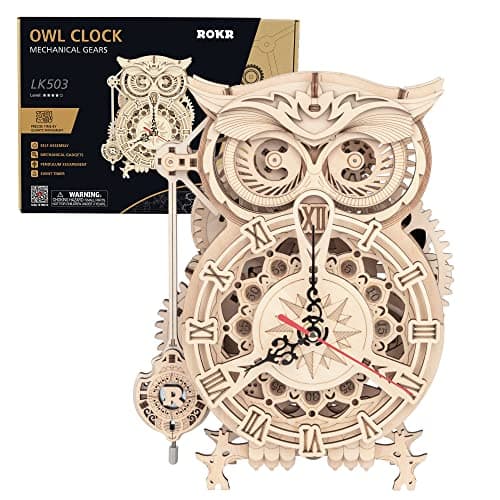 ROKR 3D Wooden Puzzle for Adults Owl Clock Model Kit Desk Clock Home Decor Unique Gift for Kids on BirthdayChristmas Day