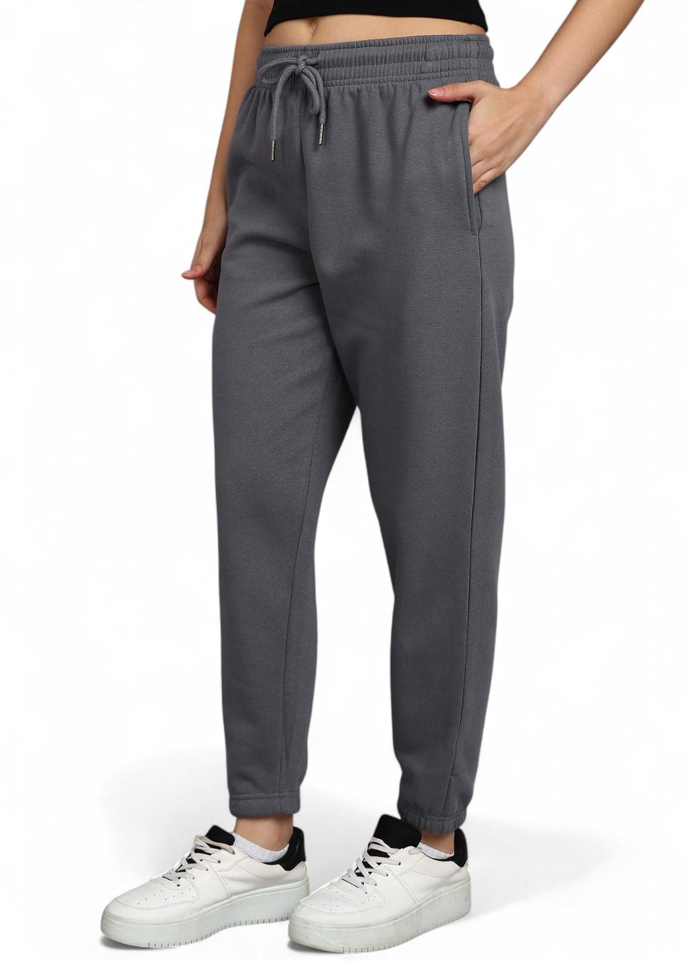 Alan Jones Clothing Women’s Fleece Solid Joggers Trackpant | Cotton Blend Sweatpants with High Waist, Drawstring & Side Pockets | Soft Winter Wear Regular Fit (Slate Blue_M)