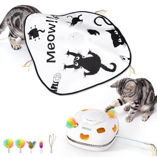ORSDA Cat Toys for Indoor Cats 4 in 1 Interactive Automatic Kitten Adult Cat Toy Whack a Mole Hide and Seek Moving Magic Wand Chase Teaser Rechargeable TouchTimer Motion Night DND Mode
