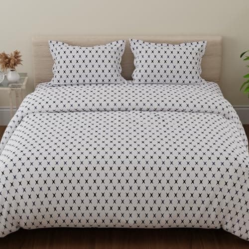 Huesland by Ahmedabad Cotton 144 TC Cotton Bedsheet for Double Bed with 2 Pillow Covers - White, Grey