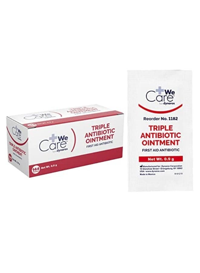 Dynarex Triple Antibiotic Ointment Used for Minor Wounds such as Cuts Scrapes and Burns SingleUse First Aid Ointment 09g Foil Packets 1 Box of 144 Triple Antibiotic Packets