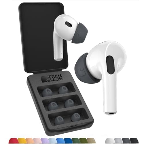 Foam Masters Ultra-Premium Memory Foam Ear Tips for AirPods Pro 3rd Gen (2025) | 3 Pairs | New Ver. | Secure Fit | Super Comfort | Better Noise Cancel | Replacement Buds (Assorted S/M/L, Space Gray)