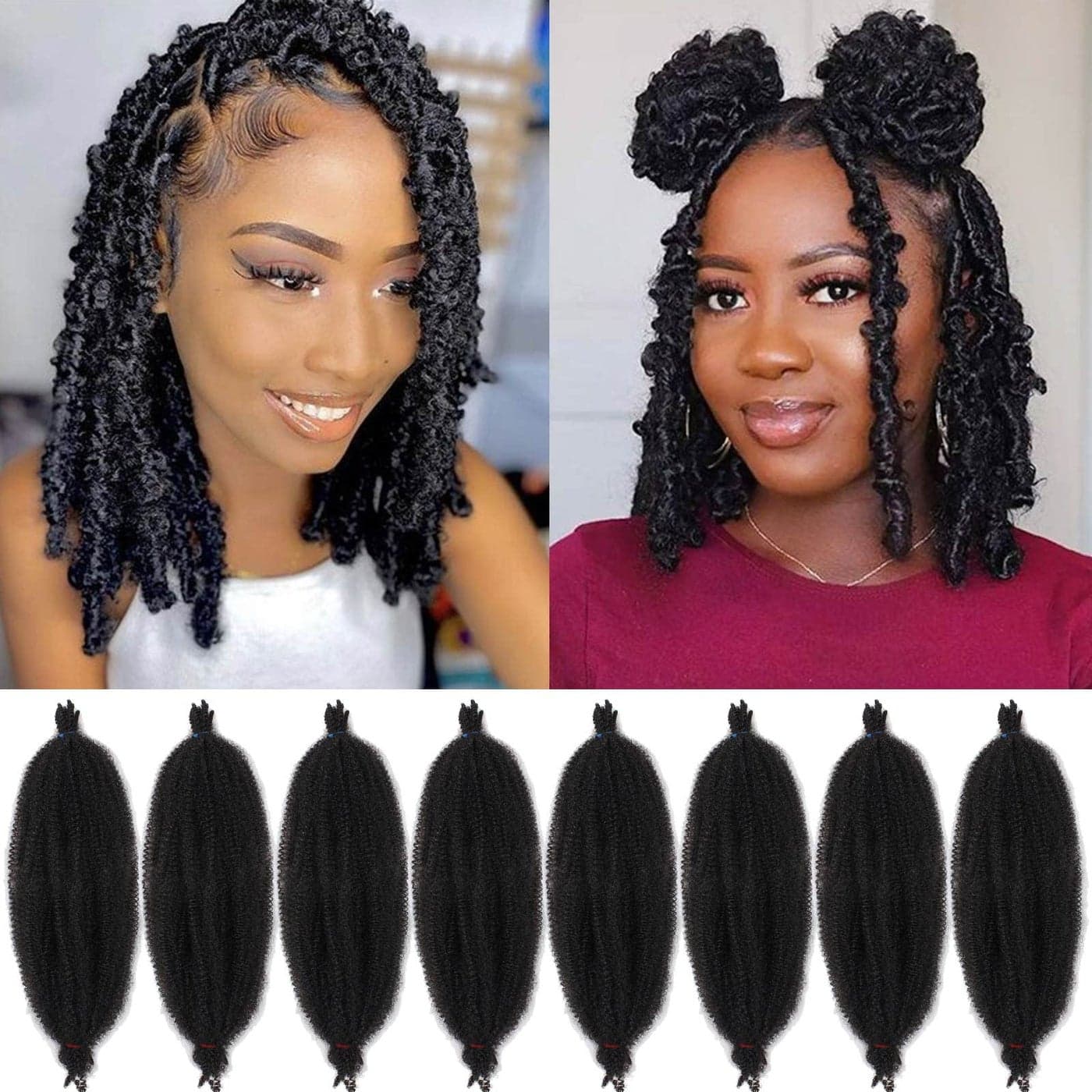 ZRQ Black Springy Afro Twist Hair For Butterfly Locs 12 Inch PreSeparated Marley Twist Crochet Braiding Hair 8 Packs Synthetic Natural Kinky Twist Hair Extension For Black Women 8 StrandsPack 1B