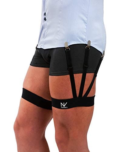 NV Holders Improved 2.0, with improved clasps; premium shirt stays, shirt holders, shirt garters, shirt tuckers for men (Black, Medium (21.5-23.5 inches on thigh's thickest part))