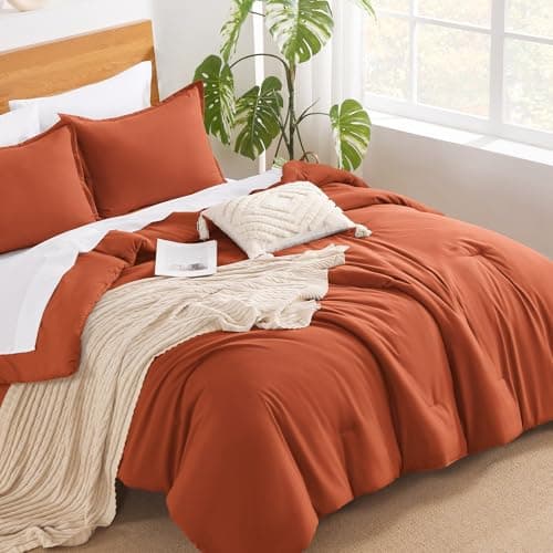 Andency Burnt Orange King Size Comforter Set - 7 Pieces Terracotta Bed in a Bag King Bedding Comforter Sets, Summer Solid Soft Lightweight Comforter with Sheets, Pillowcases & Shams