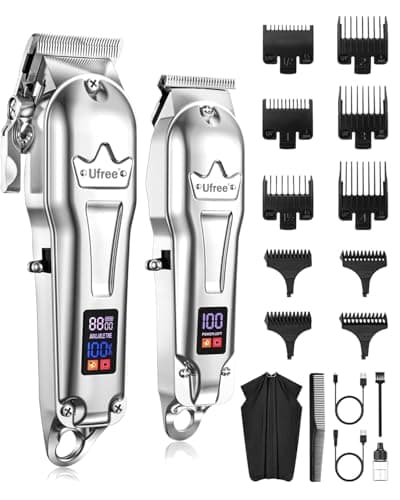 Ufree Hair Clippers for Men Professional, Barber Clippers and Trimmers Set, Cordless Hair Clippers for Hair Cutting Kit with LED Display, Electric Hair Trimmer, Gifts for Men, Silver