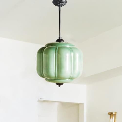 YESIDS Antique Black Milk Glass Ceiling Light Fixture - 9.8 Inch Vintage Semi Flush Mount Pendant Light for Kitchen, Hallway, Bedroom, Dining Room