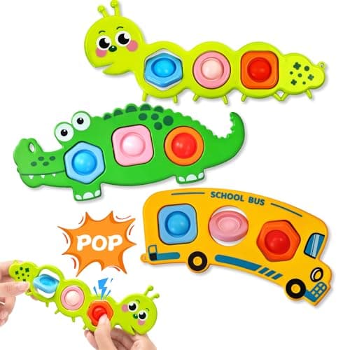 3PC Fidget Popper Sensory Toys Airplane Travel Activities for Toddlers Goodie Bags Pop it Fidget Toys for 12 Month Babies 1 2 3 Year Old Girls Boys Valentine Gift Easter Basket Stuffer Gift
