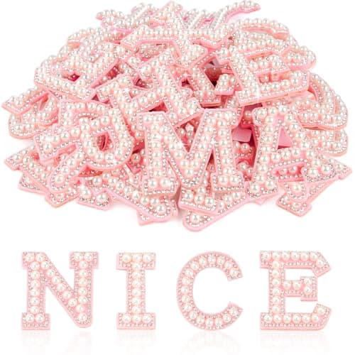 ASTARON 26 Pcs Self Adhesive Letter Patches Pearl Rhinestone Letter Stickers Glitter Rhinestone Letters AZ Embroidered Applique Patches Alphabet Cloth Patch for Clothes Bags Hat Phone Case DIY