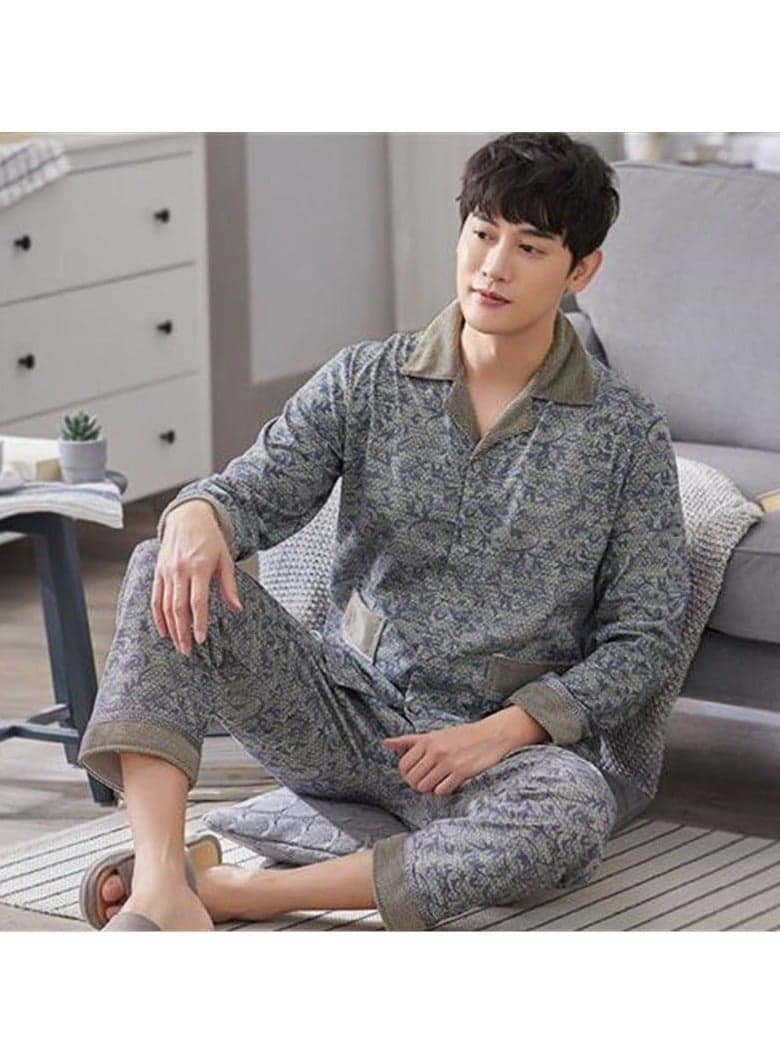 Men's Pajama Set, Cotton Long Sleeve Two-Piece Casual Pajamas