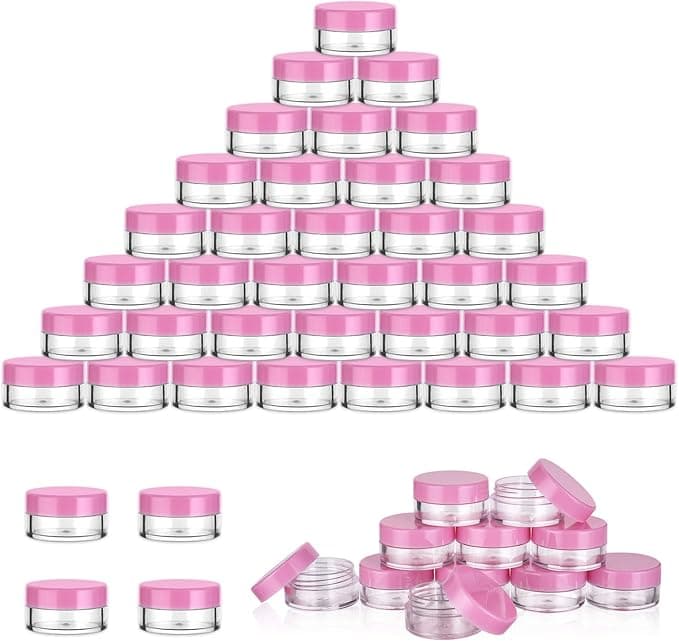 Plastic Cosmetic Jar 12 50ml Transparent Visible Sample Container Jar Black Screw Cap Bottle with Sticker Small Spoon Suitable for Cosmeticcreamgelpastebeadsmineral Items Etc