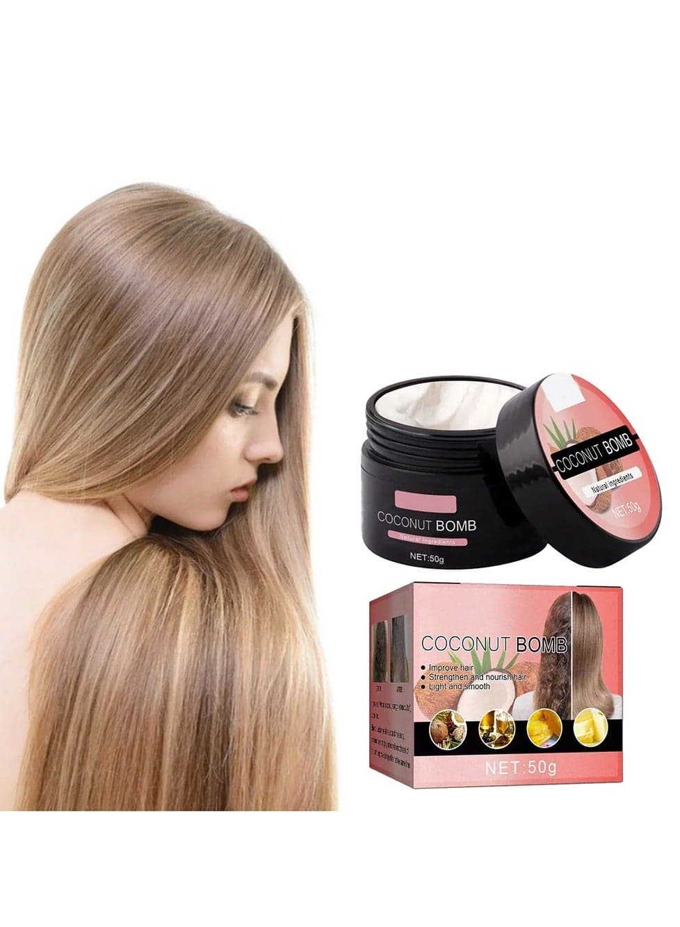Coconut Bomb Nourishing Hair Mask,Nourishing Coconut Hair Mask,Coconut Oil Hair Mask Silky Deep Conditioner,for Dry Damaged Hair and Growth